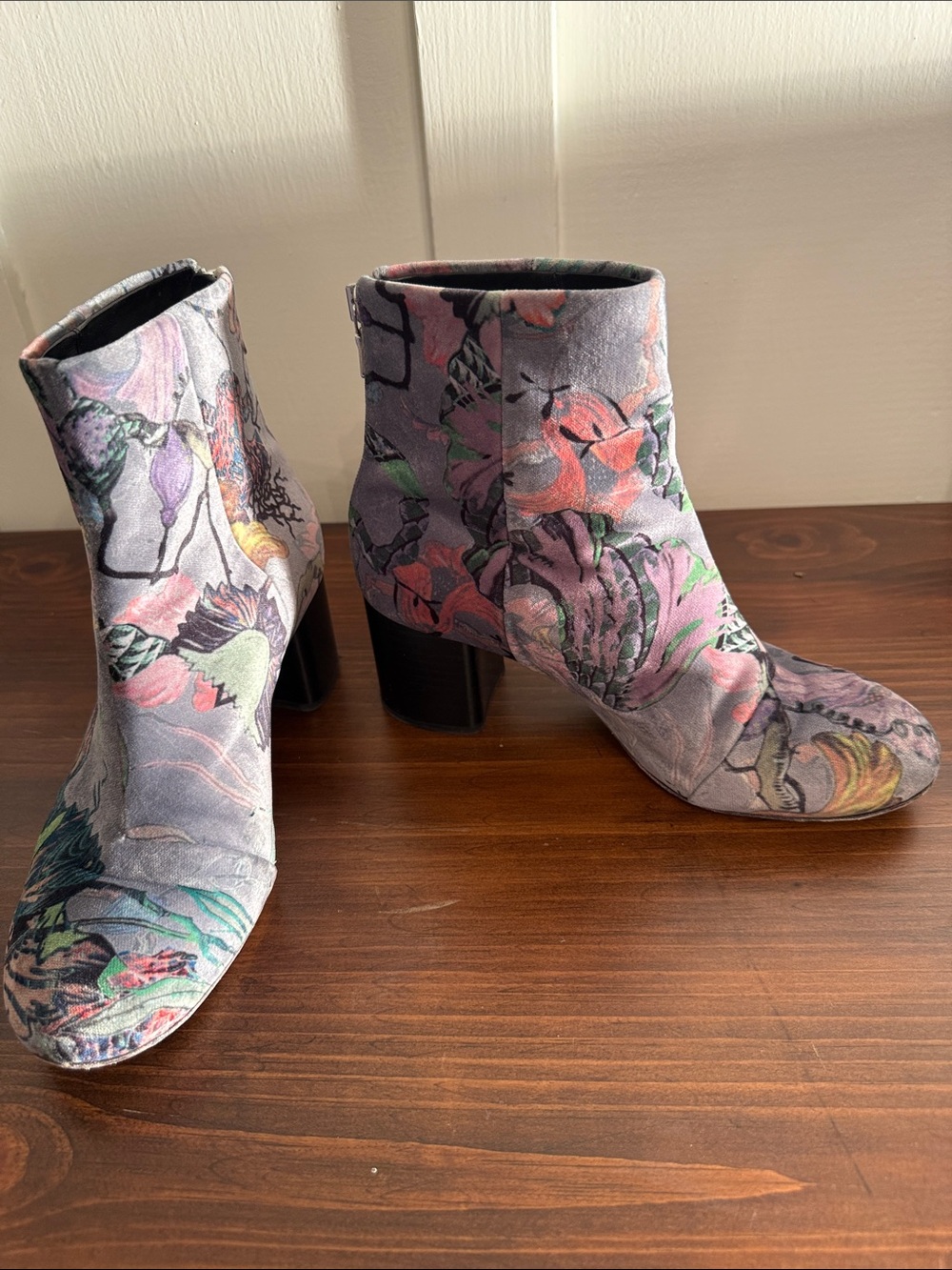 Rag & Bone Italy Velvet Floral Ankle Boots EU 36 Abstract Print Block Heel